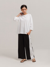 Women's Black Relaxed Fit Striped Pants
