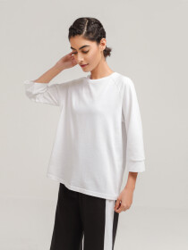 Women's White Relaxed Fit Three Quarter Tee