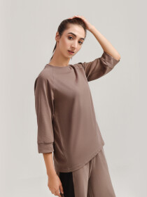 Women's Sand Beige Relaxed Fit Three Quarter Tee