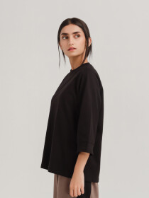 Women's Black Relaxed Fit Three Quarter Tee