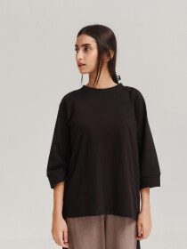Women's Black Relaxed Fit Three Quarter Tee