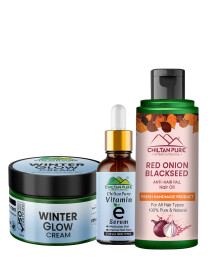 Pack of 3 - Onion Blackseed Oil - Winter Glow Cream - Vitamin E serum,