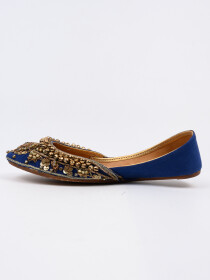 Women Blue/Golden Luxury Fancy Khussa