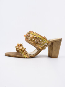 Women Golden Block Heel Sandal