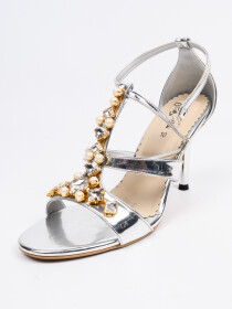 Women Silver Ankle Strap Fancy Heel Sandals