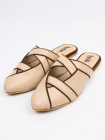 Women Peep Toe Fawn with Brown Lining Mules