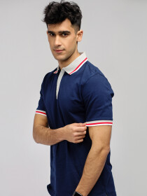 Men's Navy Contrast Collar Polo Shirt