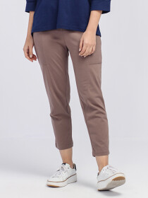 Women's Sand Beige Cropped Tapered Pants