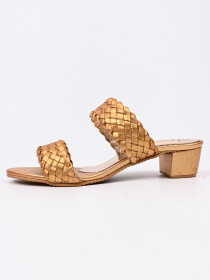 Women Golden Open Toe Low Heel Sandals