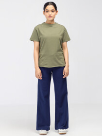 Women's Olive Relaxed Fit Raw Edges Tee