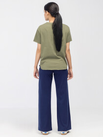 Women's Olive Relaxed Fit Raw Edges Tee