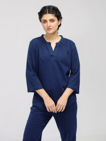 Women's Navy Blue Silk Wash Loungewear Set