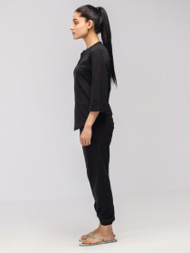 Women's Black Silk Wash Loungewear Set
