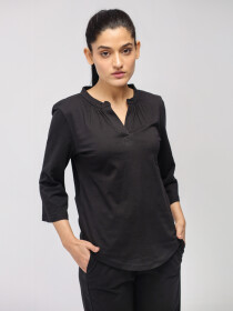 Women's Black Silk Wash Loungewear Set