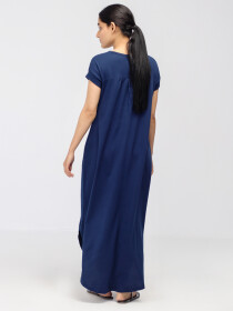Women's Navy Blue V-Neck Maxi Dress