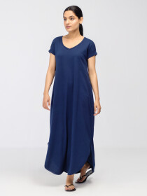 Women's Navy Blue V-Neck Maxi Dress