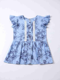 Narla Blue Cotton Printed Top for Baby Girls