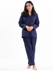 Women Navy & Pink Printed Cotton Relaxed Sleeping Suit