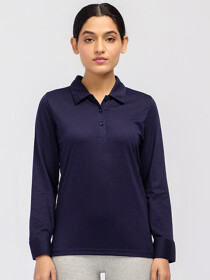 Women's Black Long Sleeve Polo Shirt