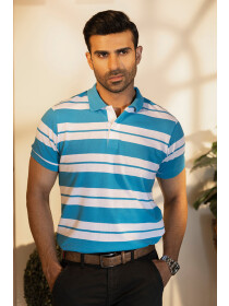 Combed Cotton Blue Yarn-Dyed Polo Shirt
