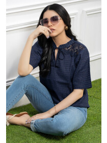 Chikankari Lawn Navy Blue Embroidered Top