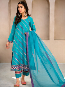 Women Barkha Sea Green Embroidered 3 Piece Lawn Suit