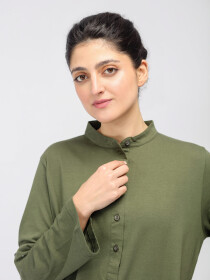 Women's Olive Roll Up Sleeve Tunic Shirt