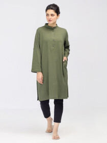 Women's Olive Roll Up Sleeve Tunic Shirt