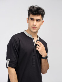 Men's Black Contrast Tunic Shirt