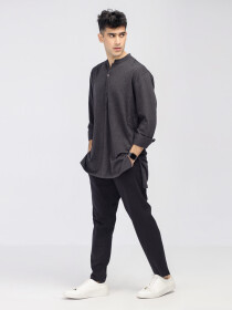 Men's Black Melange Essential Tunic Shirt