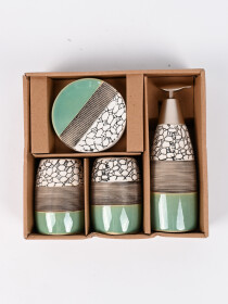 Green Stainless Steel & Ceramic Bathroom set - 4 Pcs