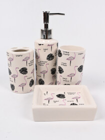 Cream & Purple Ceramic Bathroom Set - 4 Pcs