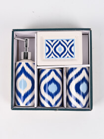 Blue & White Design Bathroom Set - 4 Pcs