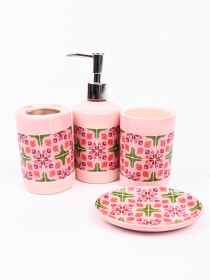 Pink & Green Designed Bathroom Set - 4 Pcs