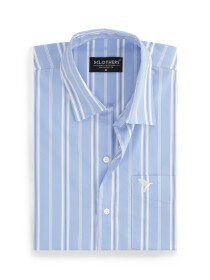 Cotton Basic Sky Blue Striped Shirt (Plus Size)