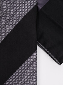 Men Square Black Grey Stripes Tie & Pocket