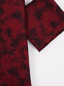 Men Square Maroon Leaf Pattern Tie & Pocket