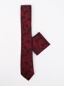 Men Square Maroon Leaf Pattern Tie & Pocket