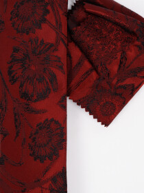 Men Square Maroon Flower Pattern Tie & Pocket