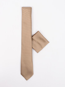 Men Square Golden Self Weaved Tie & Pocket