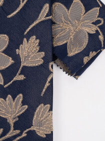 Men Square Navy Grey Leaf Pattern Tie & Pocket