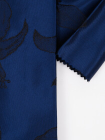 Men Square Navy Black Leaf Pattern Tie & Pocket
