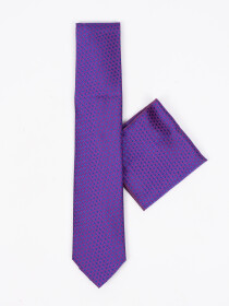 Men Square Purple Blue Dot Tie & Pocket