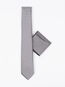 Men Square Grey Self Weaved Tie & Pocket