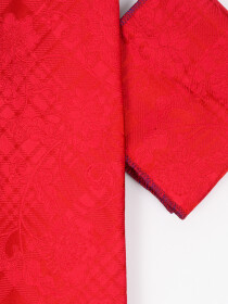 Men Square Red Self Check Leaf Pattern Tie & Pocket