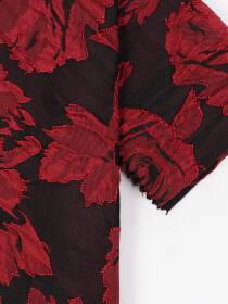 Men Square Maroon Brown Leaf Pattern Tie & Pocket