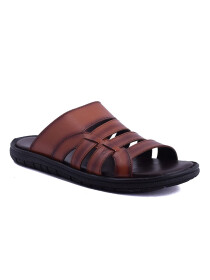 Hand-crafted Leather Coffee Brown Casual Slides