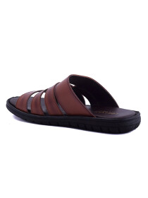 Hand-crafted Leather Coffee Brown Casual Slides