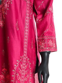 Women Dark Pink Formal Pret Dobby Cotton 3 Piece Dress