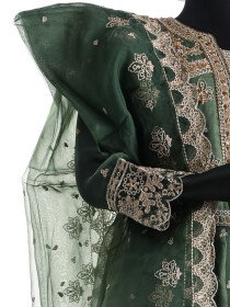 Women Green Formal Pret Organza 3 Piece Maxi Dress